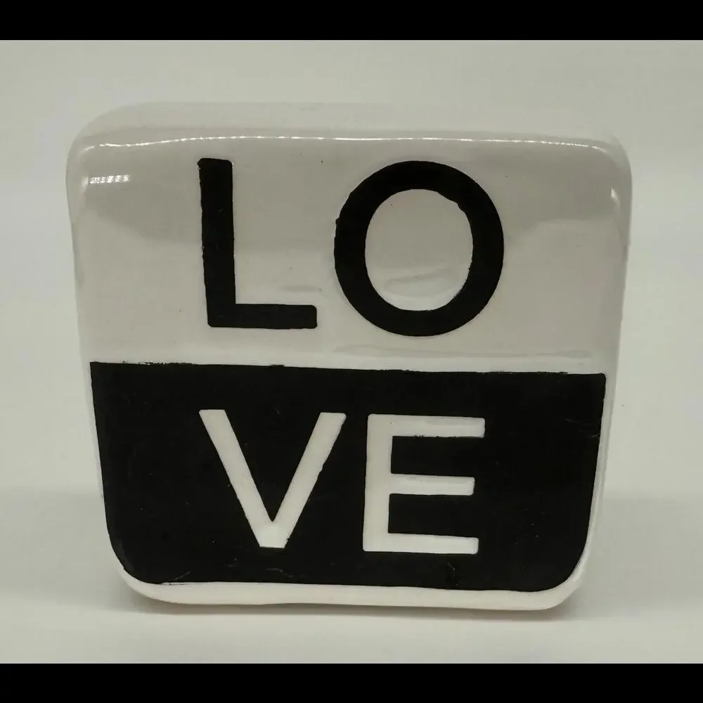 Retro Ceramic LOVE Block - Minimalist Black & White Decor